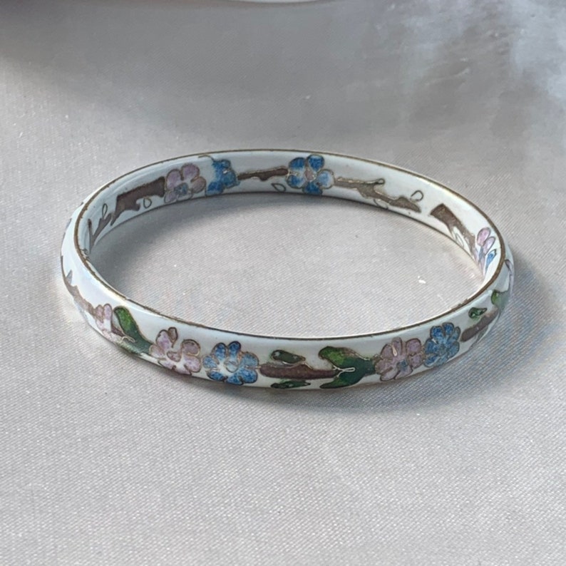 Vintage 1980s UK Cloisonn\u00e9 enamel and ceramic flower bangle