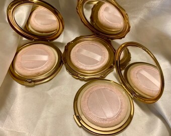 3 replacement powder puffs. Beige. Suits Stratton, Kigu, Mascot, Pygmalion etc. New. For standard vintage compacts without inner lids.