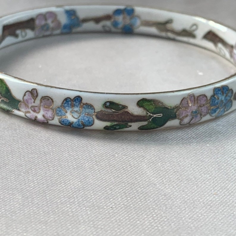Vintage 1980s UK Cloisonn\u00e9 enamel and ceramic flower bangle