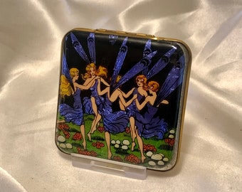 Gwenda Foil Backed dancing Fairies Compact. Extremely rare powder compact in mint condition. Circa 1930