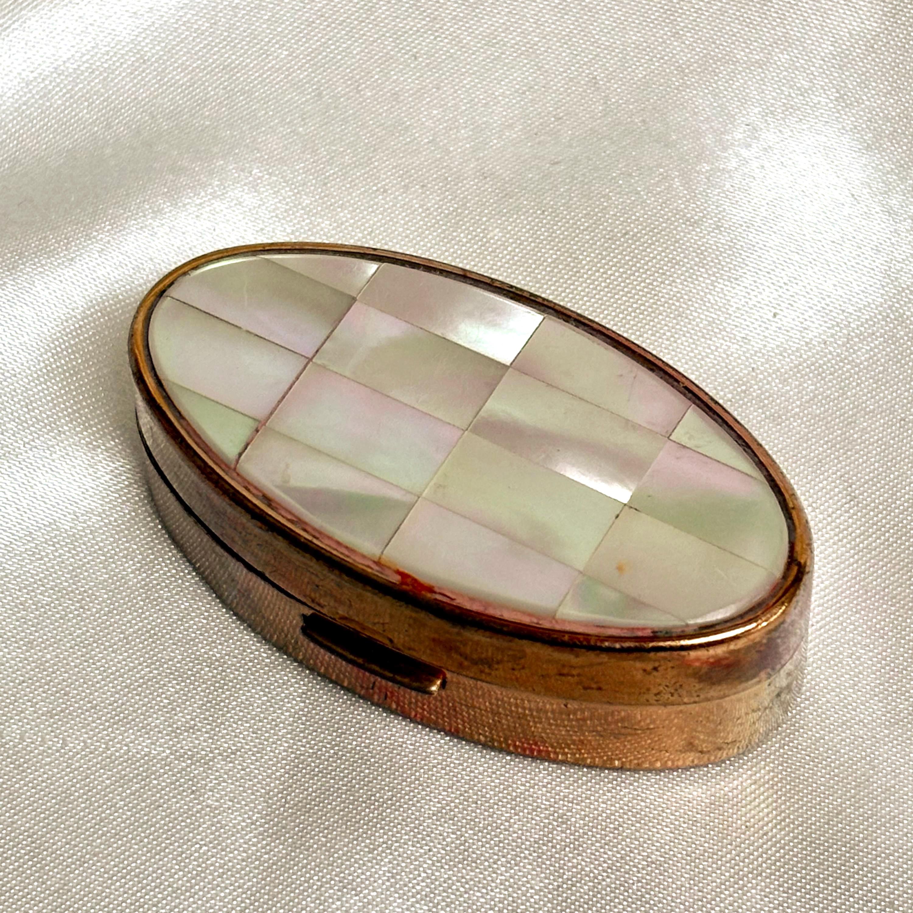 Vintage Max Factor Mother of Pearl Oval Lipstick Case With