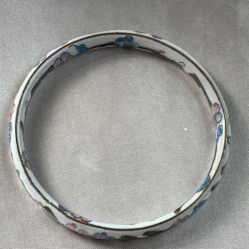 Vintage 1980s UK Cloisonn\u00e9 enamel and ceramic flower bangle