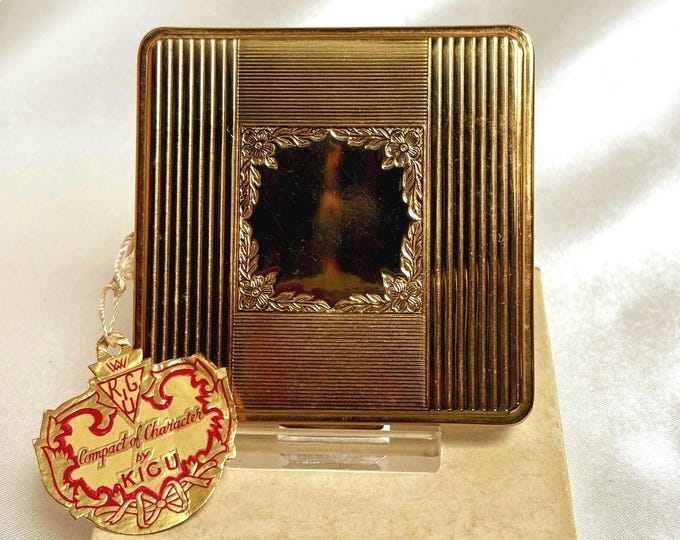 Vintage Kigu Compact. Square Powder Compact. Gold With Engine Turned ...