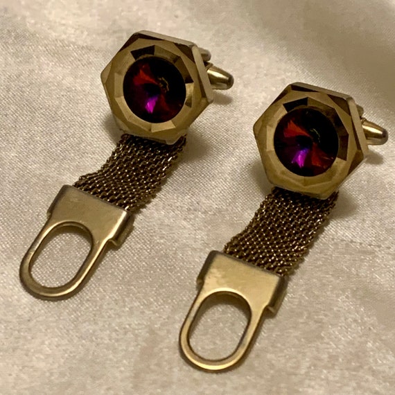 Vintage wraparound cuff links. red rivoli crystal… - image 3