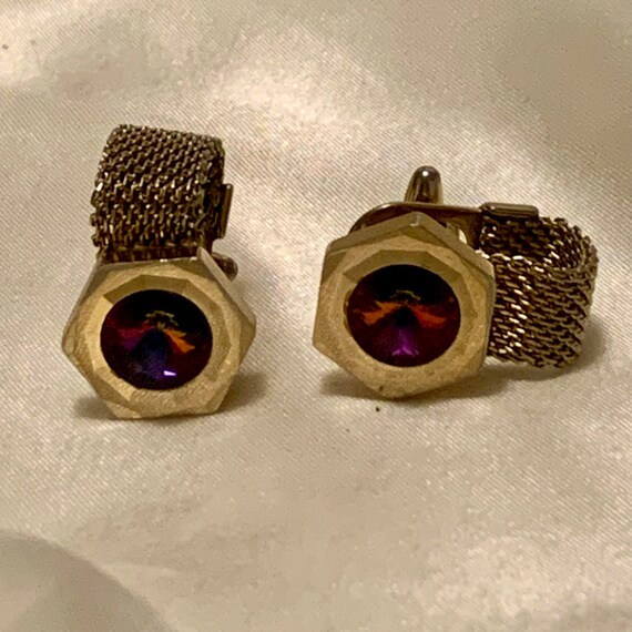 Vintage wraparound cuff links. red rivoli crystal… - image 6