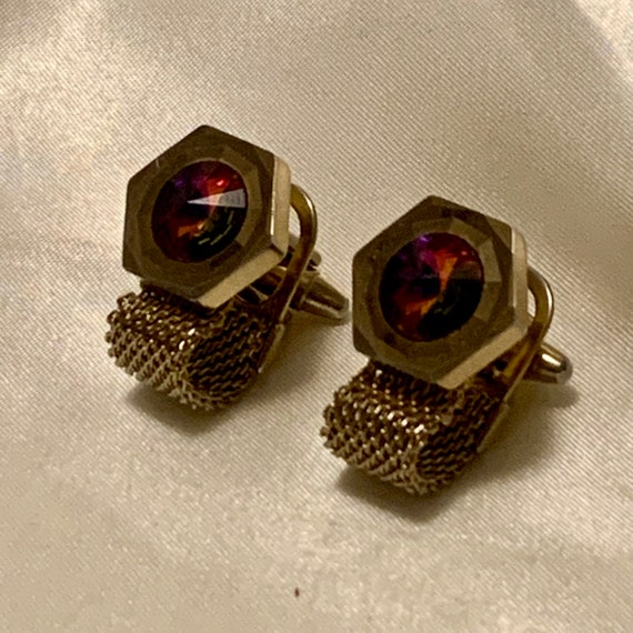 Vintage wraparound cuff links. red rivoli crystal… - image 7