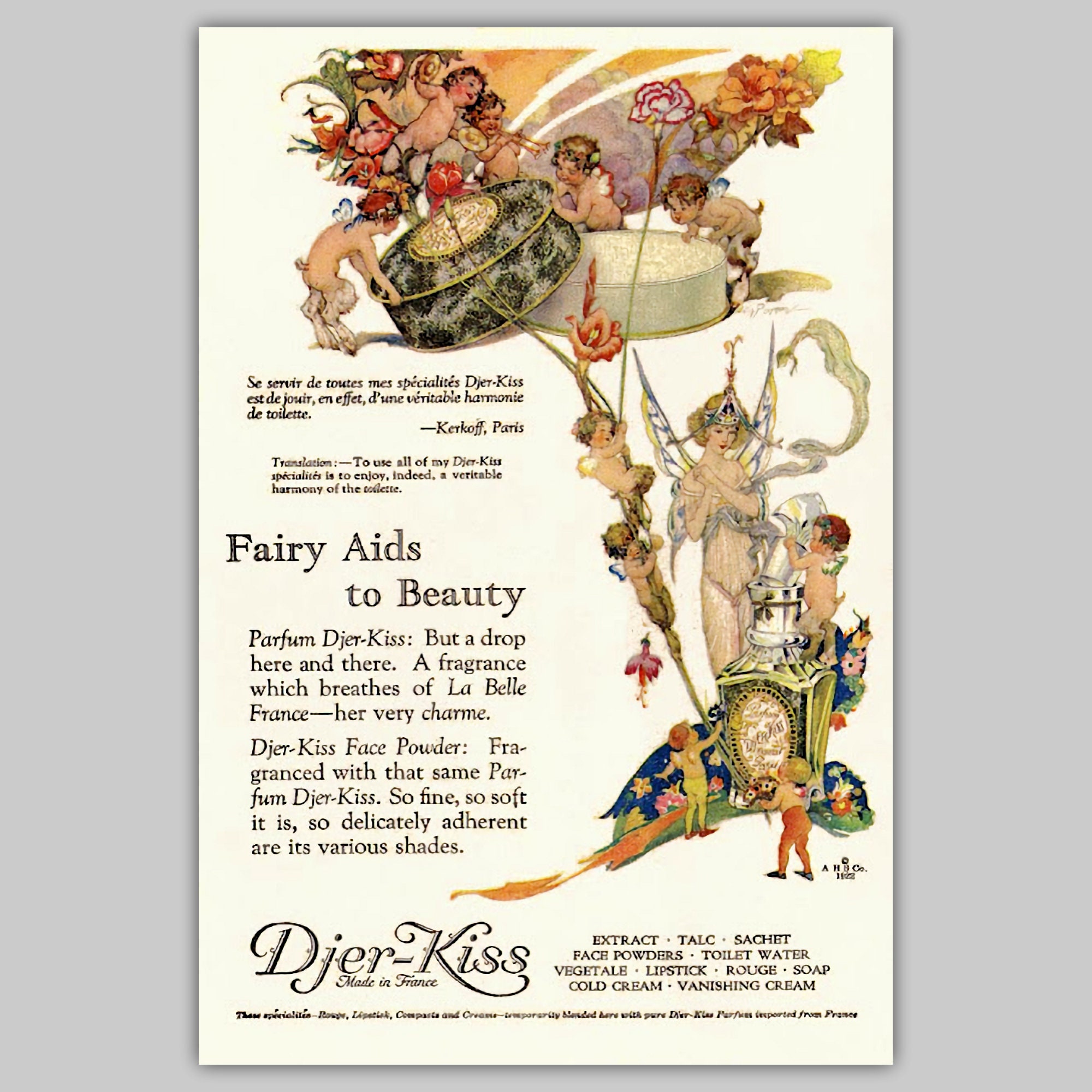 Vintage Djer-kiss Kissing Fairies Compact. Art Nouveau