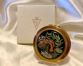 Vintage Kigu fish compact. Reverse carved lucite. Koi carp gold fish. Loose powder compact.  52 Series, 1950s unused