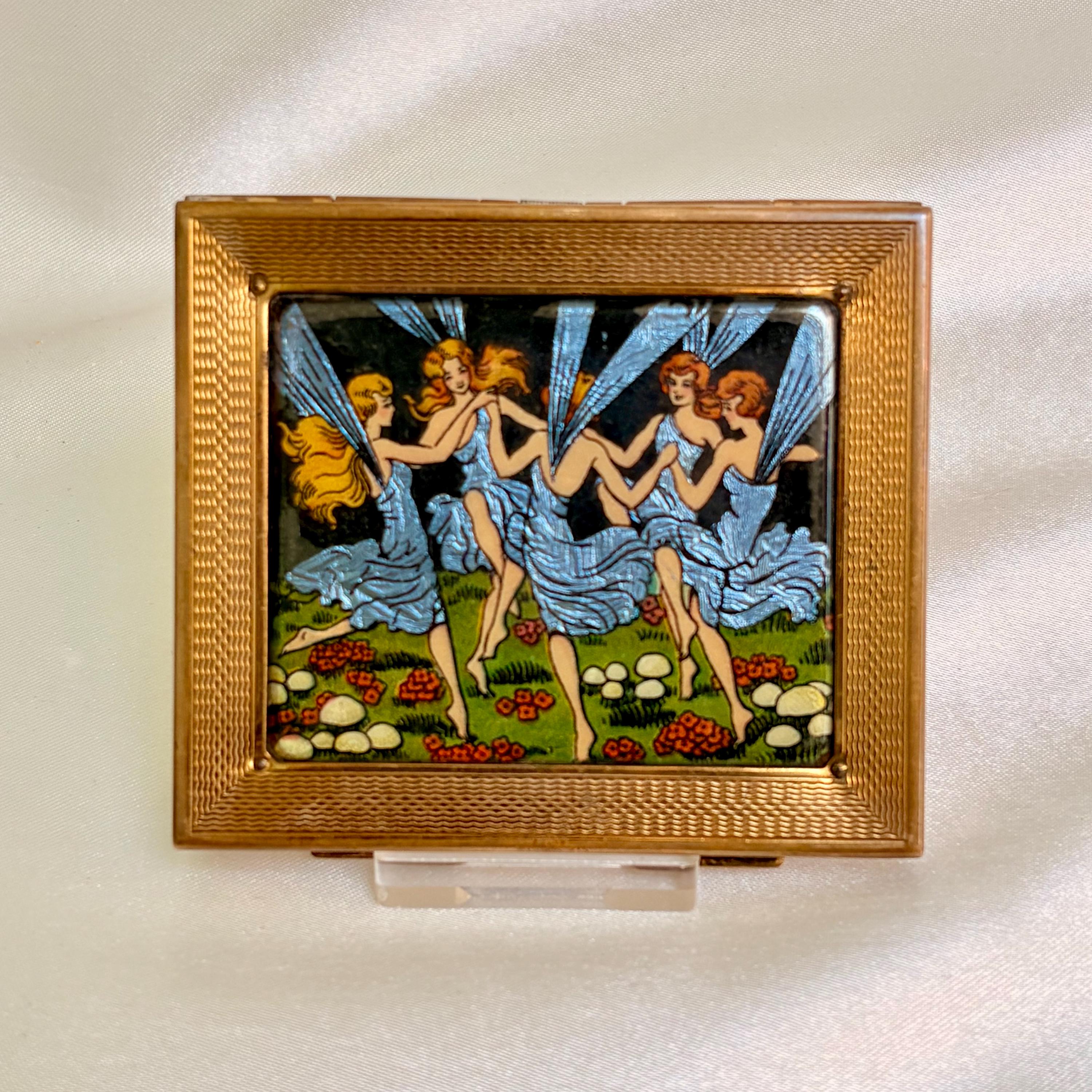 gwenda cigarette case Vintage Gwenda Dancing Fairies Cigarette Case. Reverse Painted Image, Foil  Backed. 1930s