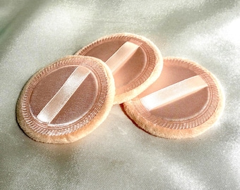 Pack of 3 powder puffs for Stratton, Kigu, Mascot vintage compacts without inner lids.