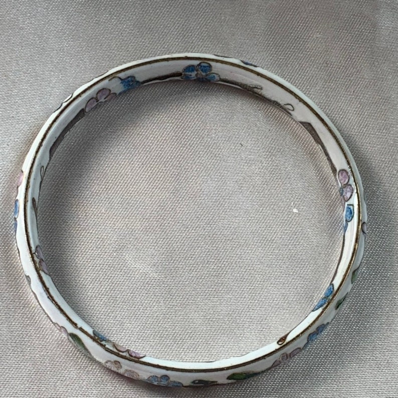 Vintage 1980s UK Cloisonn\u00e9 enamel and ceramic flower bangle