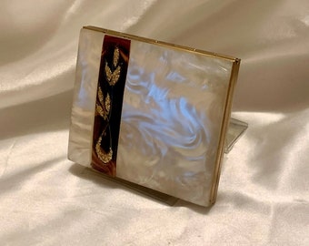 Vintage Agme compact. lucite faux mother of pearl. Made in Switzeland 1950s