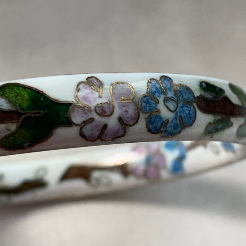 Vintage 1980s UK Cloisonn\u00e9 enamel and ceramic flower bangle
