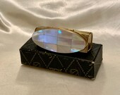 Vintage Stratton real mother of pearl 1950s oval shaped lipstick mirror, boxed.