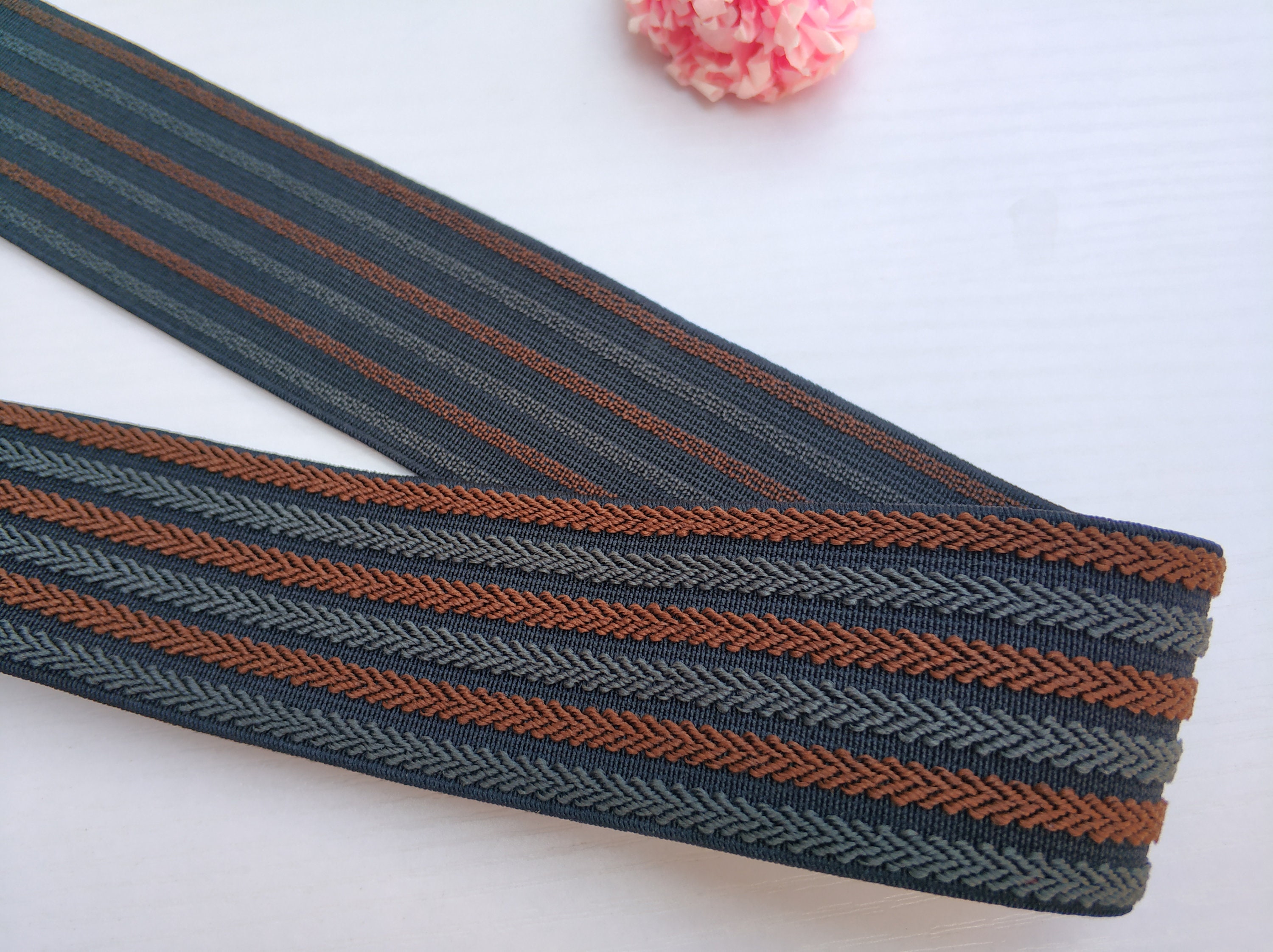 1.5'' 40mm Wide Navy and White Stripe Twill Elastic 