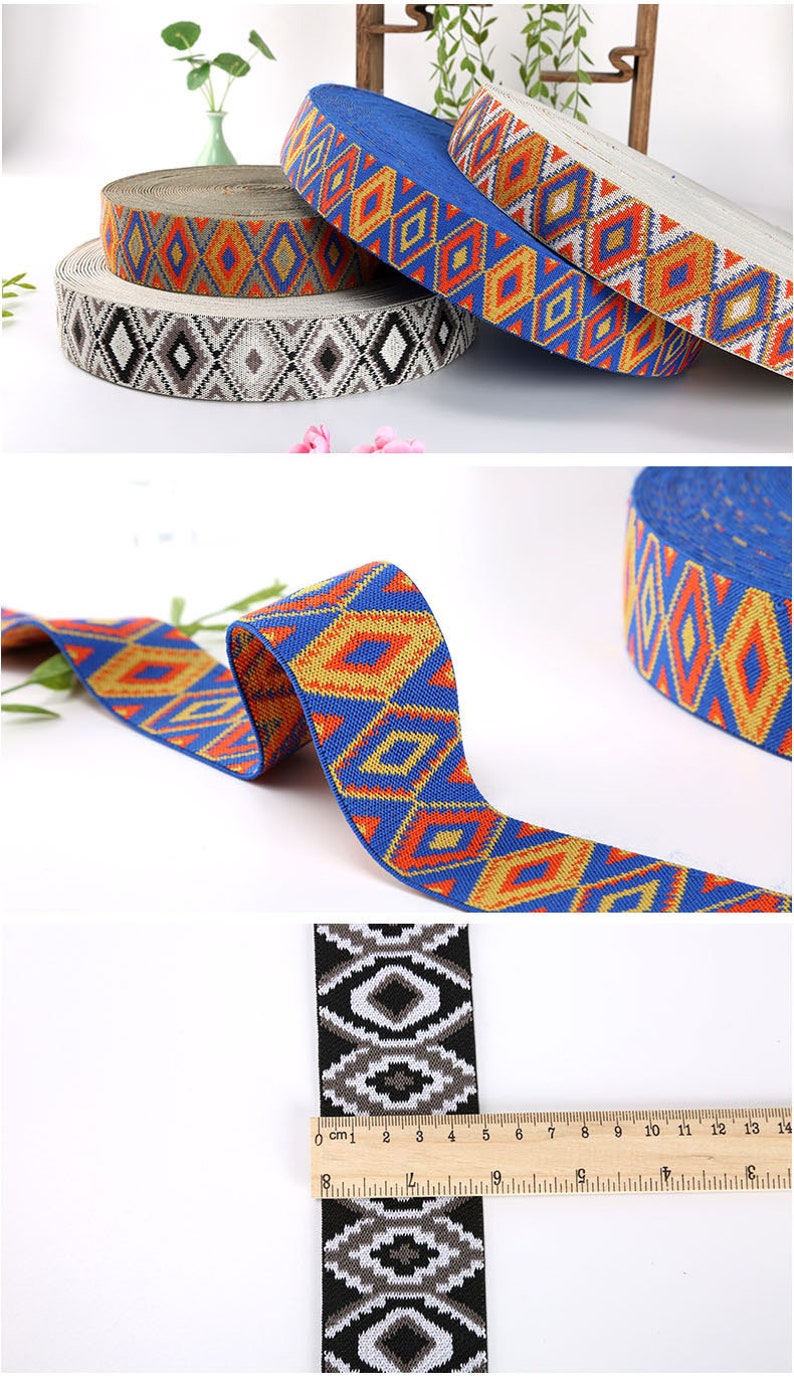 Geometric Pattern Using Elastic 2inch 50mm Wide Geometric Elastic, Elastic Band, Elastic Trim ...