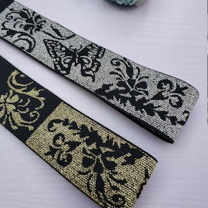 1.5 inch (38mm) Wide Gold Silver Glitter Black Elastic Bands, Waistband Elastic, Elastic Ribbon,Sewing Elastic,Clothing accessories 1yard
