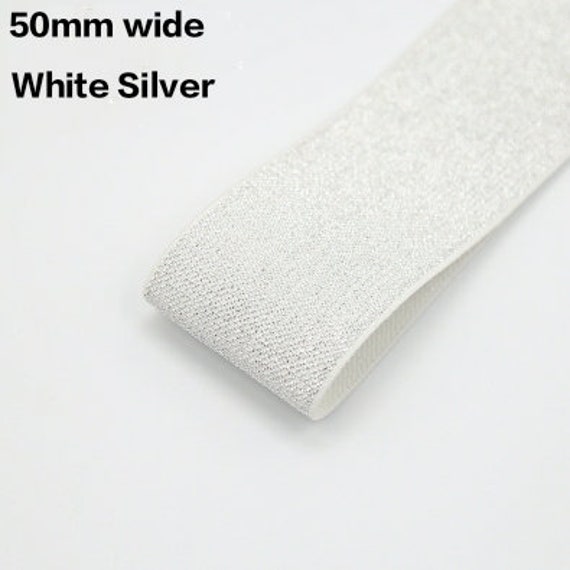 2 inch (50mm) Wide Silver Glitter Striped Elastic Band, Soft Waistband  Elastic, Elastic Trim, Sewing Elastic