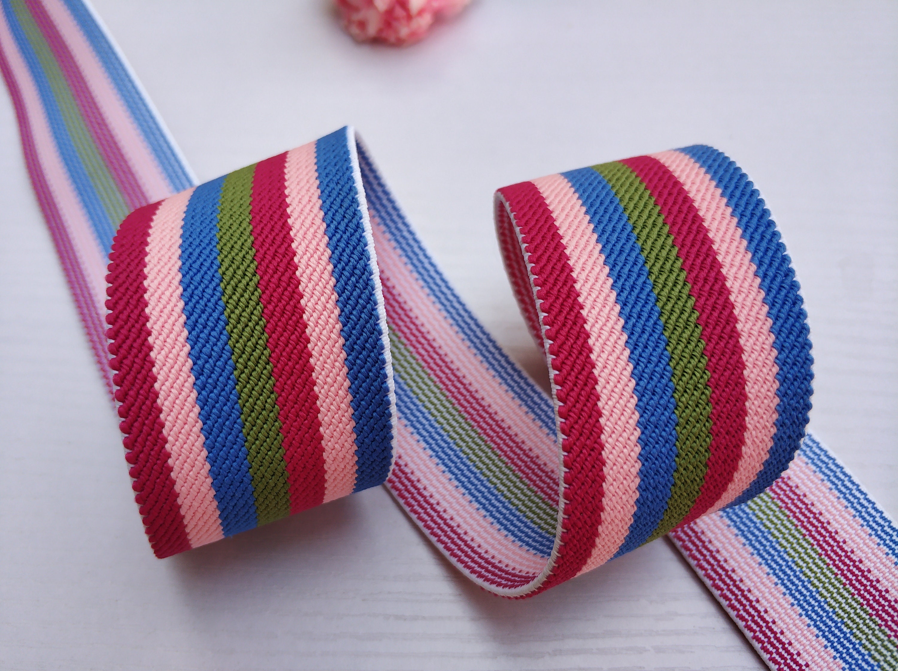 1.5 38mm Wide Multi Stripes Colorful Elastic Band, Waistband