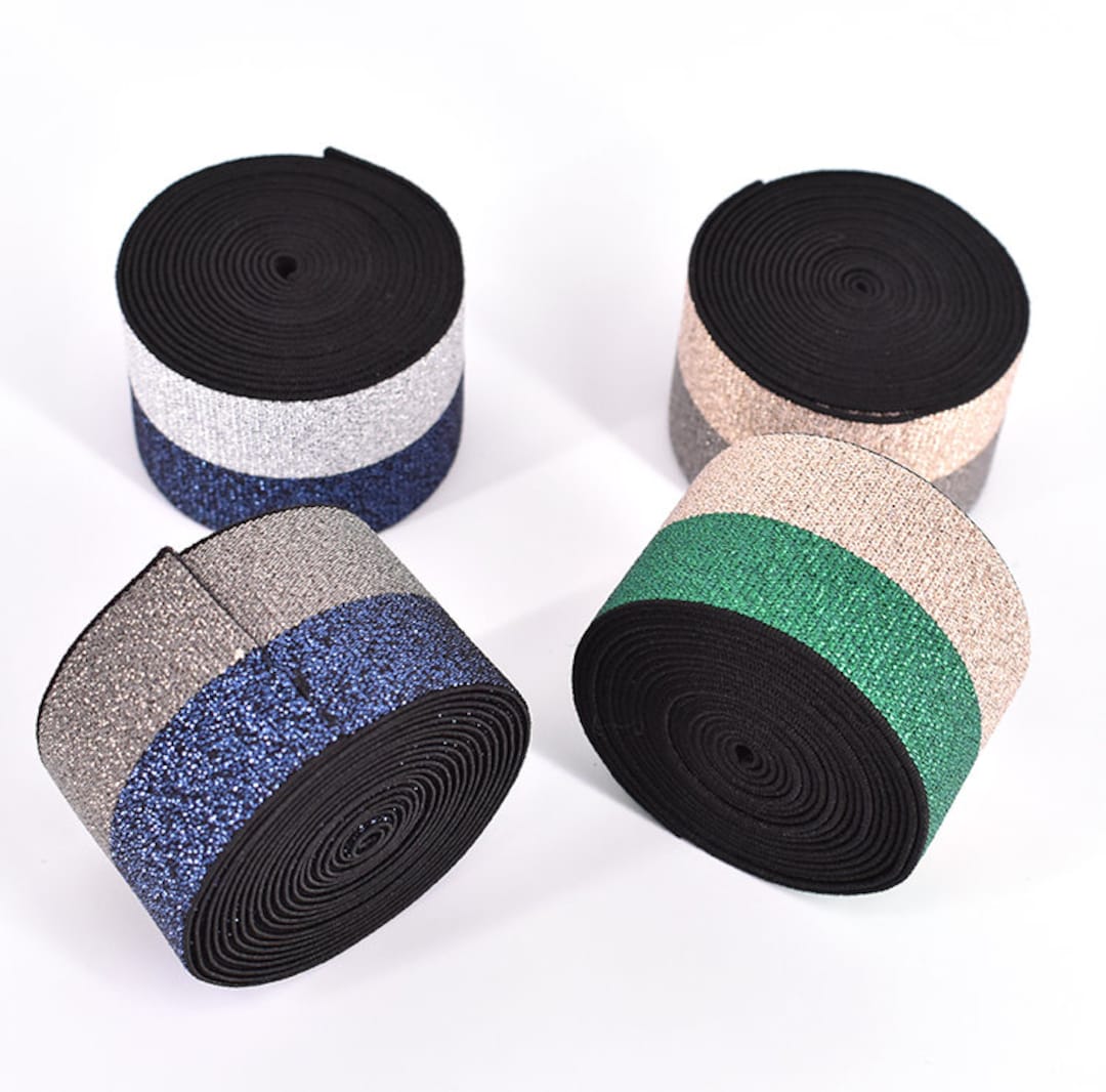 1.5 Inch ( 40mm) Wide Colorful Glitter Striped Elastic Band , Colored ...