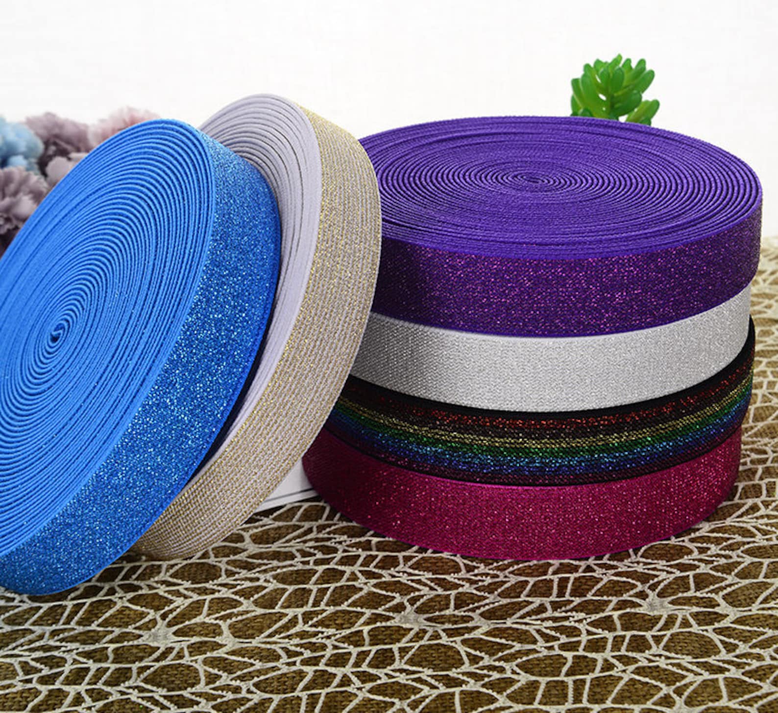 1 Inch (25mm) Wide Solid Colored Glitter Stretch Elastic Band ,elastic ...