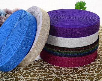 1 inch (25mm) Wide Solid Colored Glitter Stretch Elastic Band ,Elastic Trim ,Elastic Ribbon,Clothing accessories
