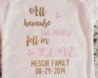 Personalised Bodysuit All BecauseTwo People Fell In Love Glitter Bling