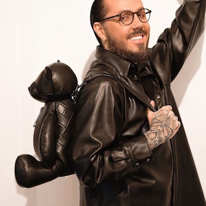 Leather Teddy Bear Backpack, Unisex Leather Bag, Handmade Rucksack, Gift for Him, Genuine Leather Backpack, Trendy Teddy Bag, Zipper Teddy