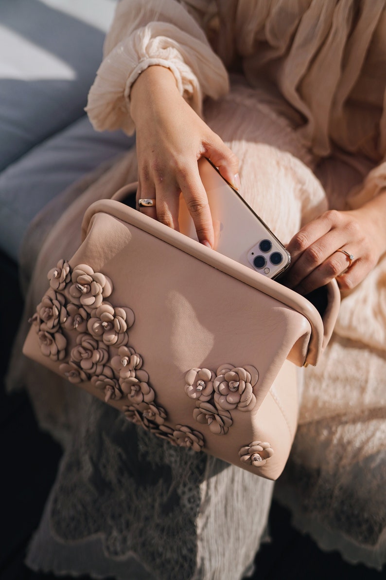 Leather Clutch Bag with Blossom Powder Design image 1