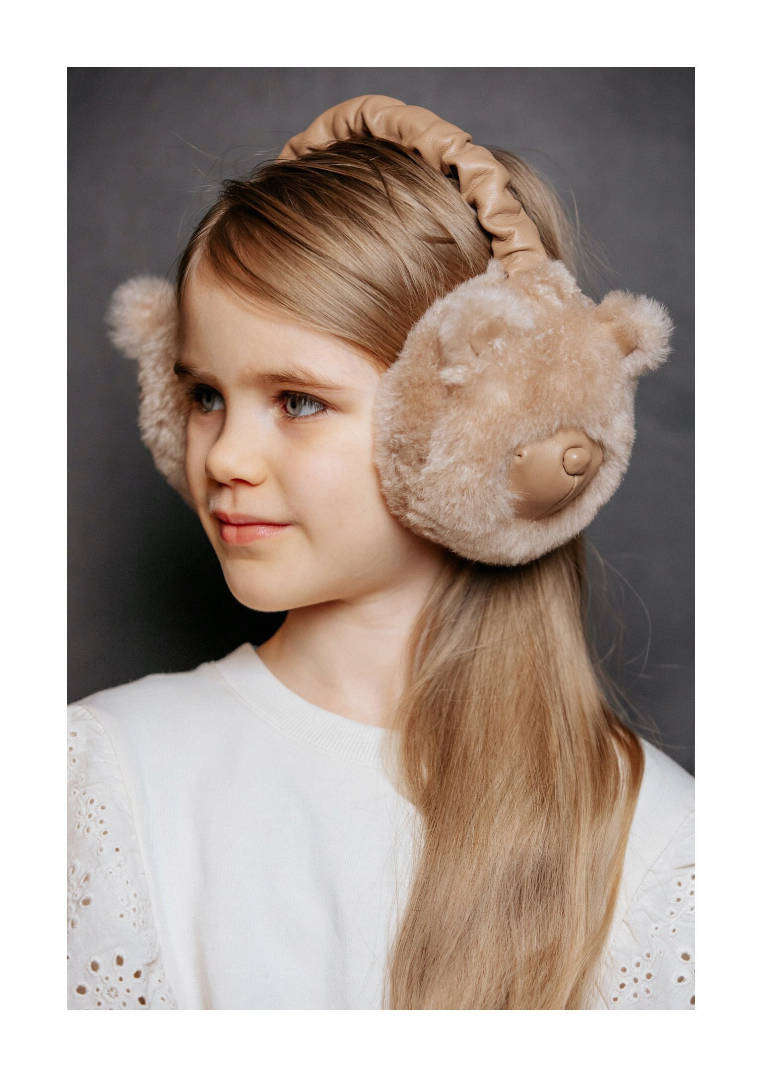 Kids Teddy Bear Earmuffs, Soft Natural Fur Ear Warmers, Cozy 