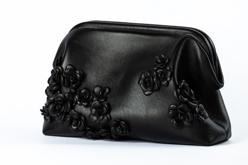 Leather Clutch Bag with Blossom Powder Design image 6