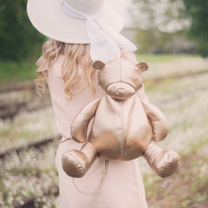 Leather Teddy Bear Backpack, Unisex Leather Bag, Handmade Rucksack, Gift for Kids, Genuine Leather Backpack, Trendy Teddy Bag, Custom Colors