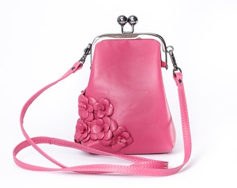 Floral Trend Leder Blumen Geldbörse mit Verschluss Schultertasche Design