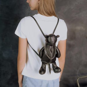 Leather Teddy Bear Backpack, Kids Leather Bag, Handmade Rucksack, Gift for Kids, Genuine Leather Backpack, Trendy Teddy Bag, Custom Colors