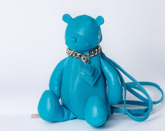 Crossbody Bag Turquoise Teddy Bear with Hearts Design