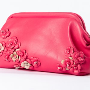 Leather Clutch Bag with Blossom Powder Design image 8