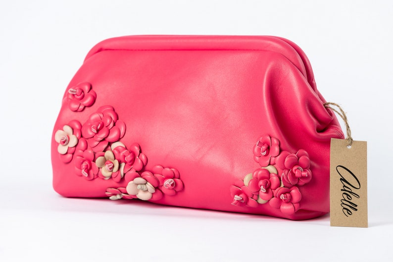 Leather Clutch Bag with Blossom Powder Design image 8