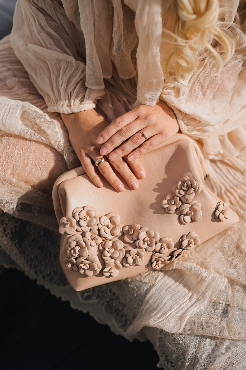 Leather Clutch Bag with Blossom Powder Design image 2