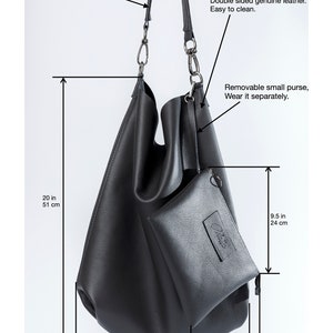 Black Leather Tote Bag with Double Side Design Transformer image 6