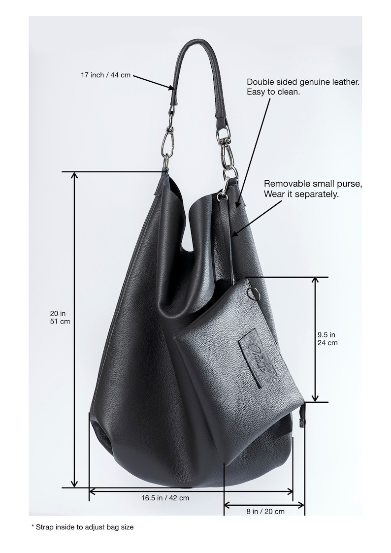 Black Leather Tote Bag with Double Side Design Transformer image 6