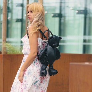 Leather Teddy Bear Backpack, Leather Bag with flowers, Handcrafted Rucksack, Genuine Leather Backpack, Trendy Teddy Bag, Custom Colors