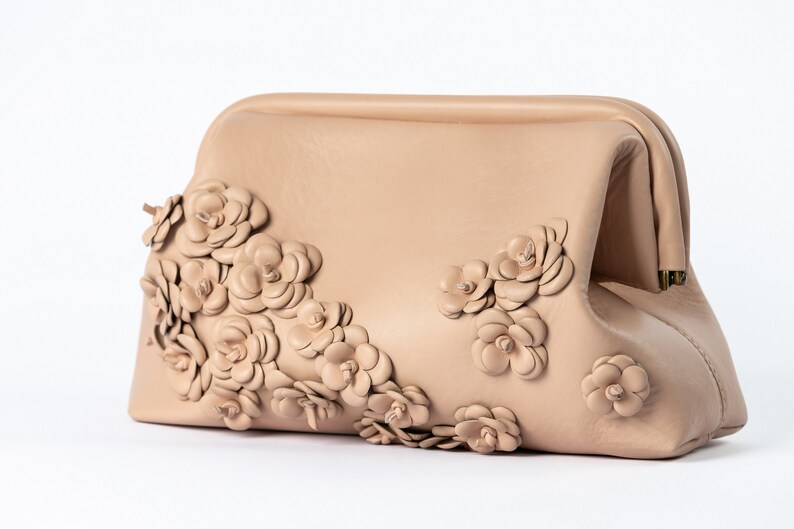 Leather Clutch Bag with Blossom Powder Design image 5