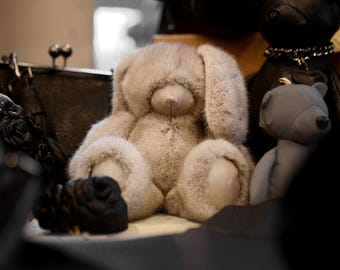 Soft Bunny Keychain, Beige Mink Fur Bag Charm, Handmade Rabbit Charm, Gift for Her