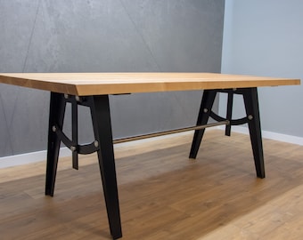 Narvik industrial dining table, loft style modern, hand made, base powder coated  and stainless steel , handmade furniture