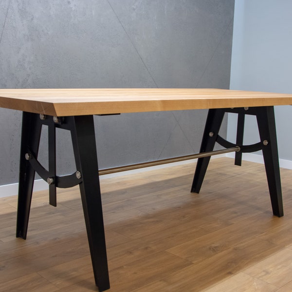 Narvik industrial dining table, loft style modern, hand made, base powder coated  and stainless steel , handmade furniture