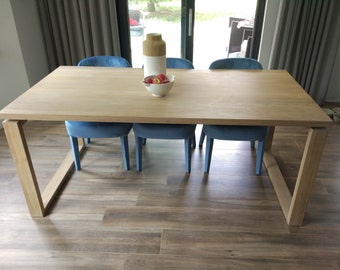 Modern dining table, solid oak, natural wax oil finish, handmade furniture