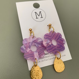 Purple Flower Dangle Acrylic Earrings