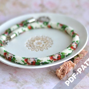 Modello di corda di perline all’uncinetto Modello di collana di perline all’uncinetto, motivo floreale in stile Shabby Chic, modello di bracciale di perline all’uncinetto Chudibeads