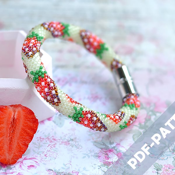 Bead crochet pattern with strawberries for bracelet or necklace