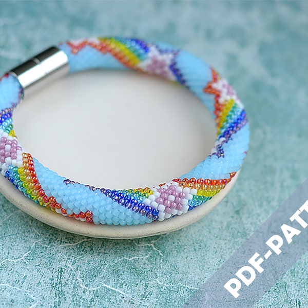 Bead crochet bracelet pattern rainbow and stars